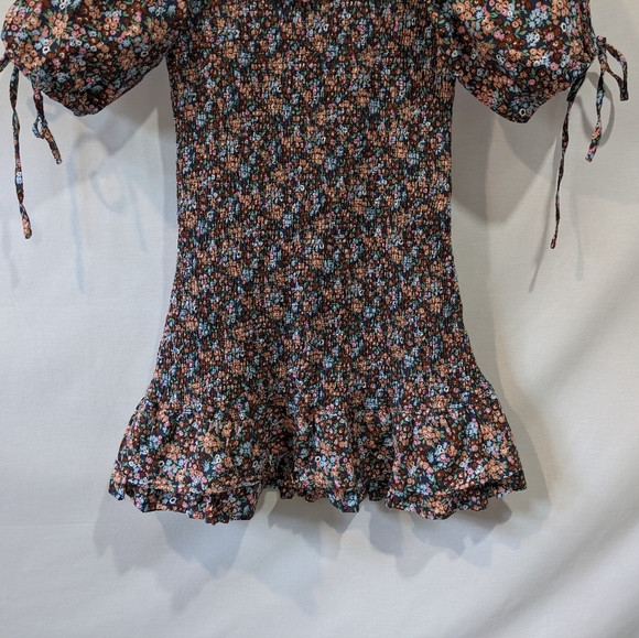 Mable 100% Cotton Floral Drop Waist Puff Sleeve Mini Dress Size Medium - Picture 3 of 12